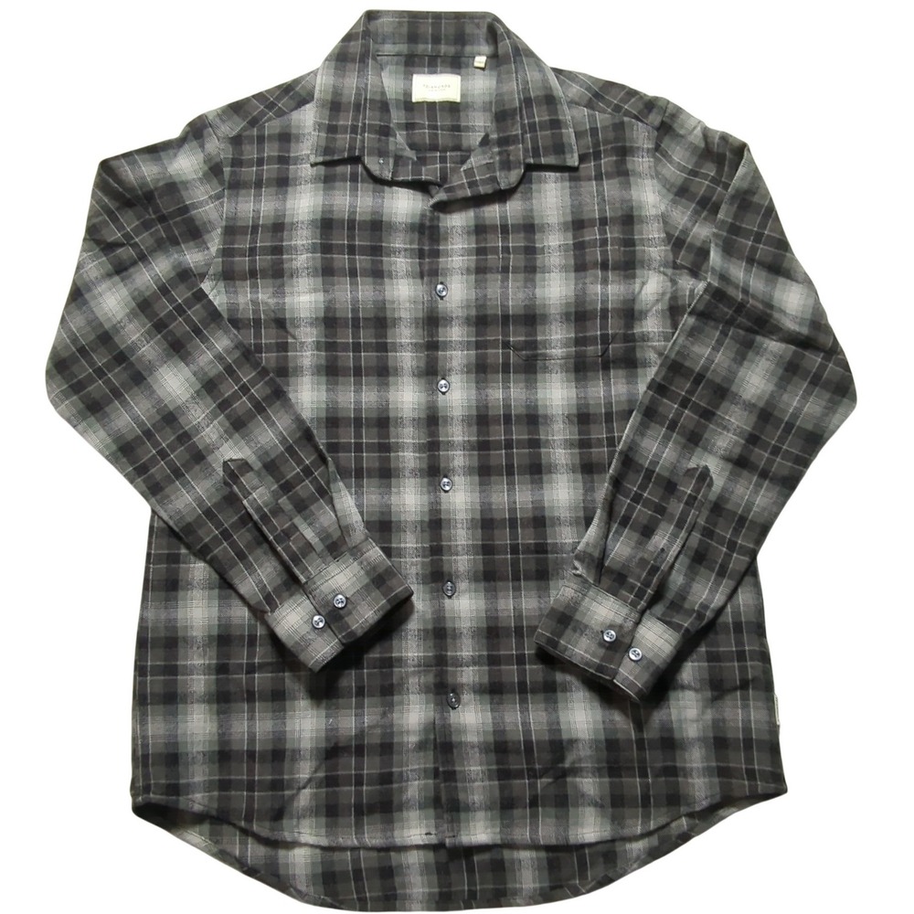 7Diamonds‎ Flannel Shirt Men Medium Grey Black Plaid Acrylic Wool Blend  EUC